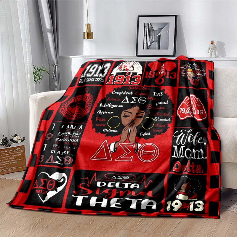 Red and Black Greek Letter Collage Print Flannel Blanket, Sorority Inspired Throw Blanket
