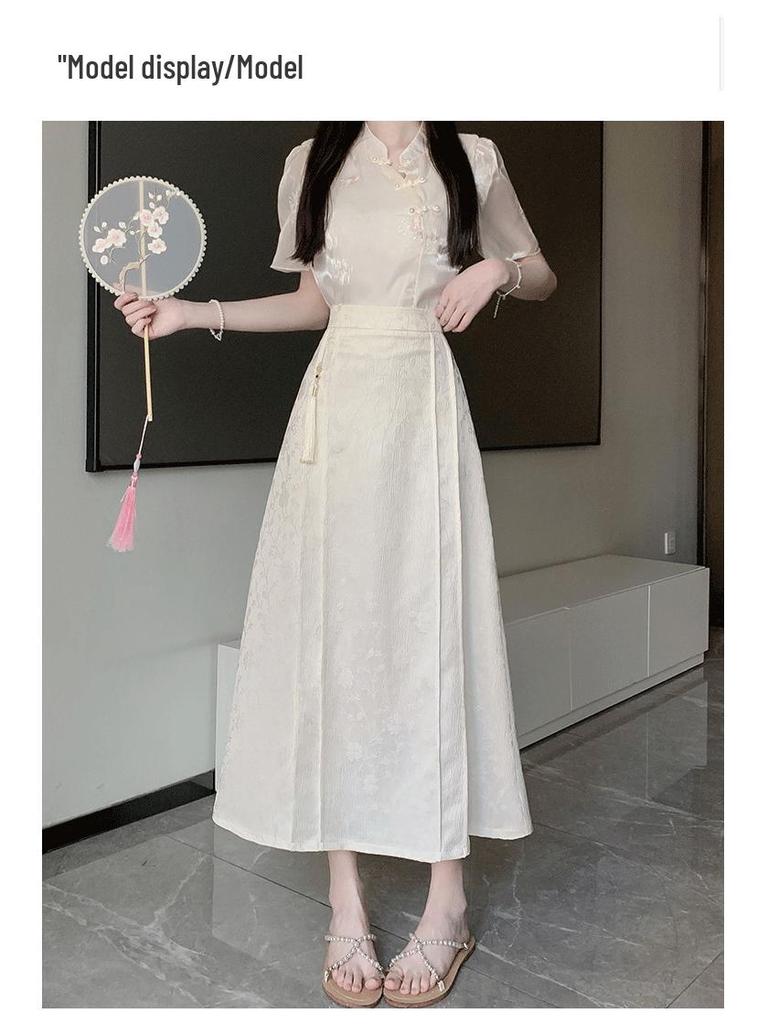 Летняя женская ретро жаккардовая миди-юбка с высокой талией 2024