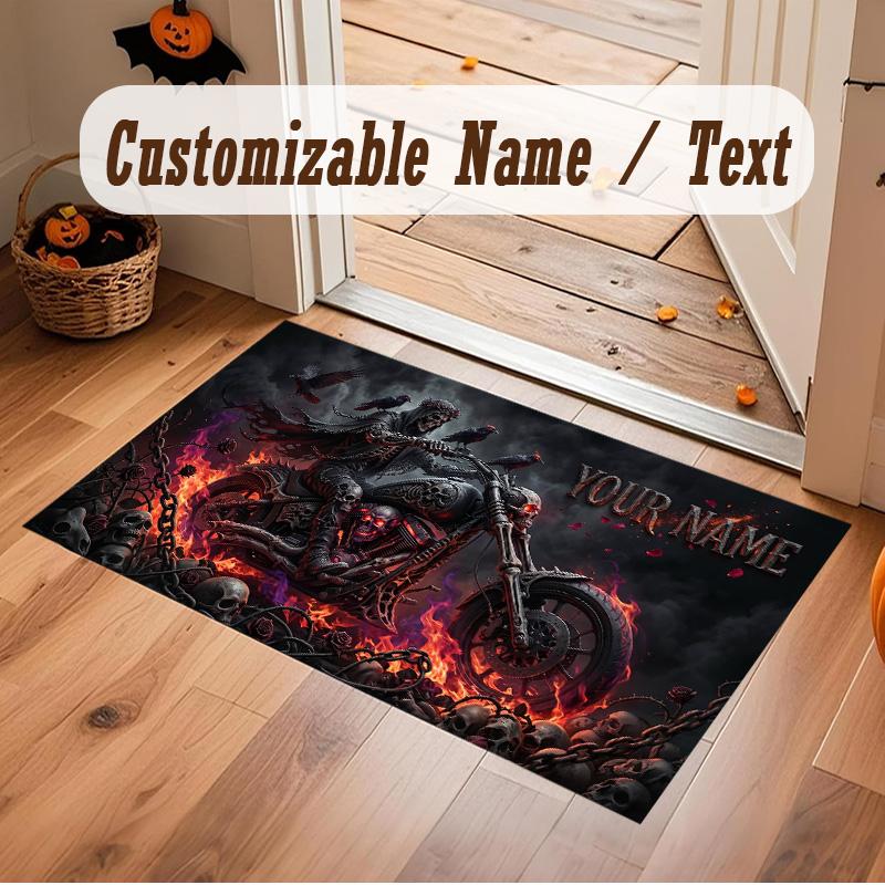 Motorcycle Biker Theme Soft Crystal Velvet Rug Custom Name & Text Print Non Slip Floor Rug for Bedroom Living Room