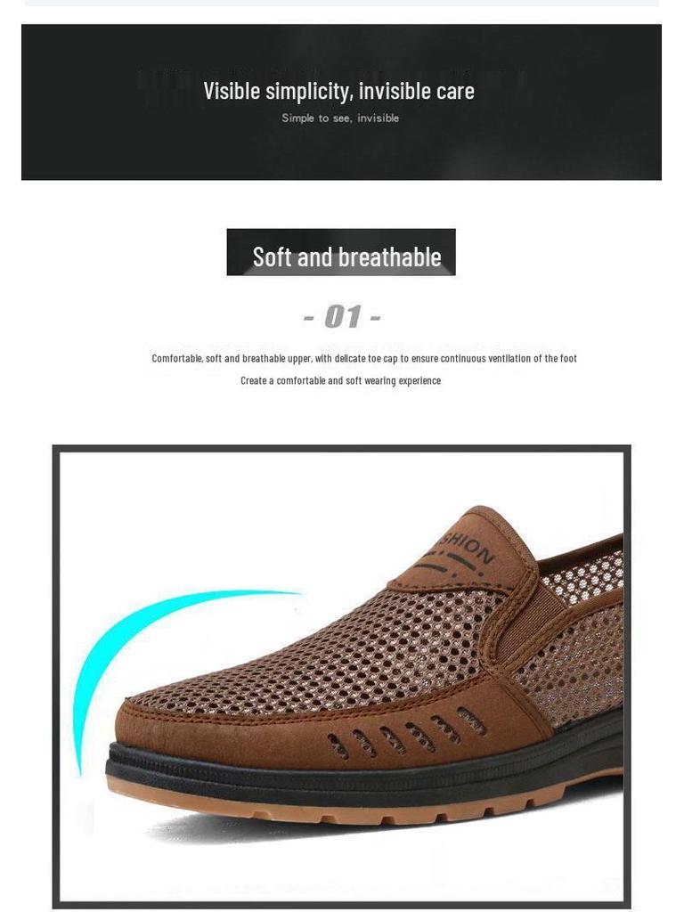 Men's Summer Breathable Slip-On Shoes - Soft Sole, Deodorant, Casual for Middle-Aged & Elderly