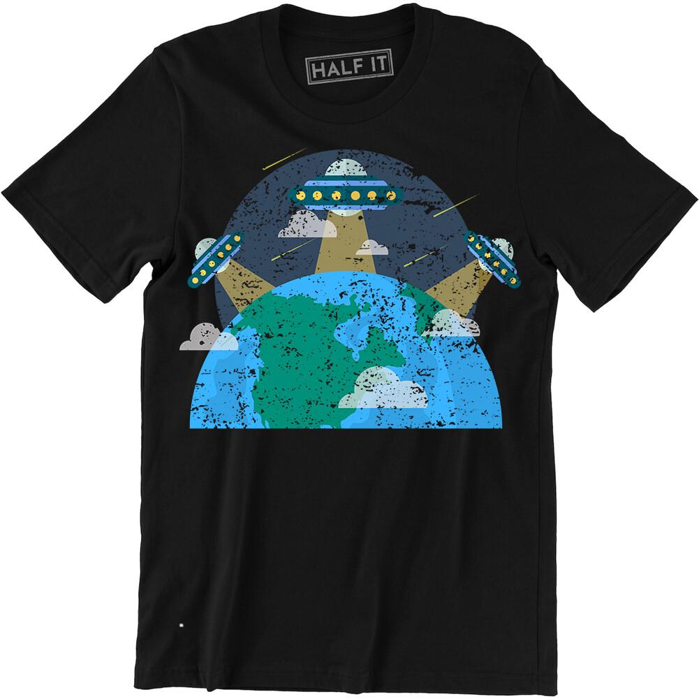 Alien Flying Saucer T Shirt Extraterrestrial UFO Abduction Area 51 Tee Space