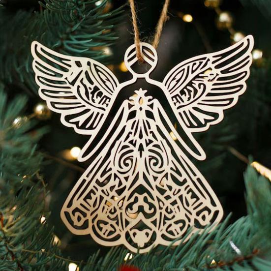Wooden Angel Christmas Ornaments Rustic Angel Hanging Ornament with Hollow Design for Winter Xmas