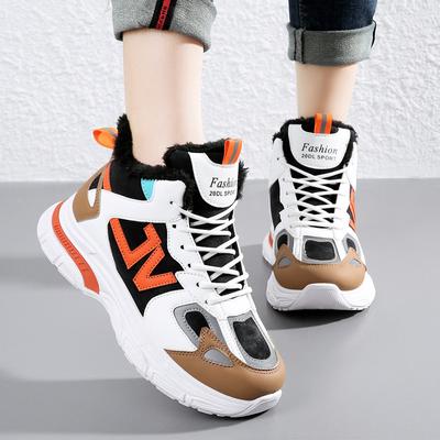 Женские зимние кроссовки на подкладке из искусственного меха, уличные противоскользящие теплые кроссовки с плюшевой подкладкой, повседневная спортивная обувь из искусственной кожи на шнуровке для женщин