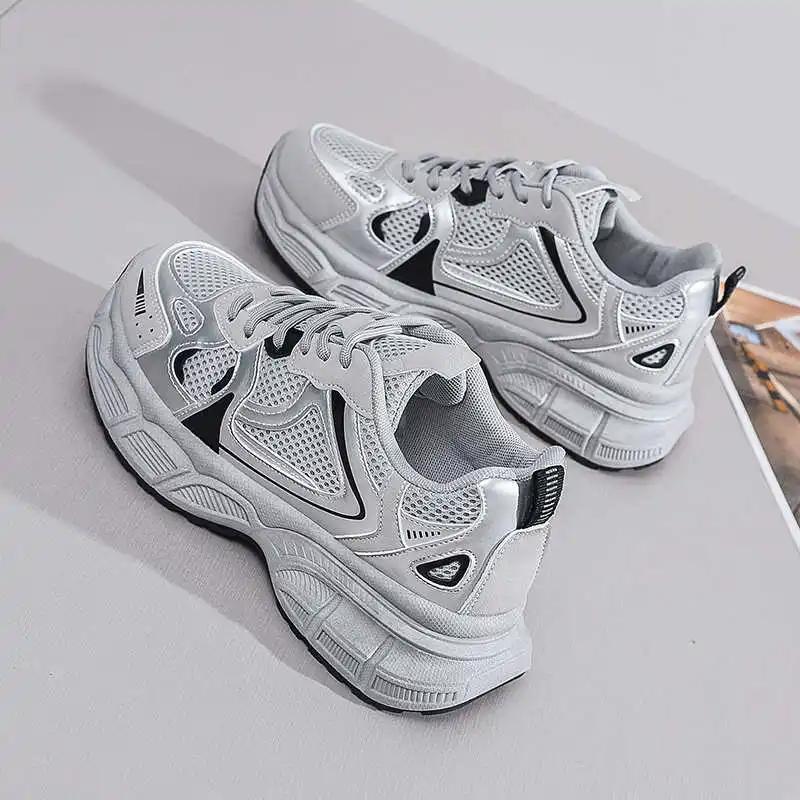 Мода Низкая Вентиляция Женские Кроссовки на Высокой Подошве Оксфорды Шпильки Туфли Платформа Панк Спортивные Товары Посетители