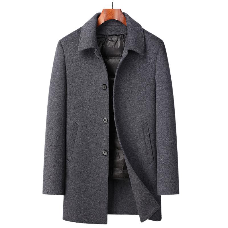 Осенне-зимнее шерстяное пальто мужское средней и длинной длины со съемным пуховиком шерстяное пальто для папы мужская одежда