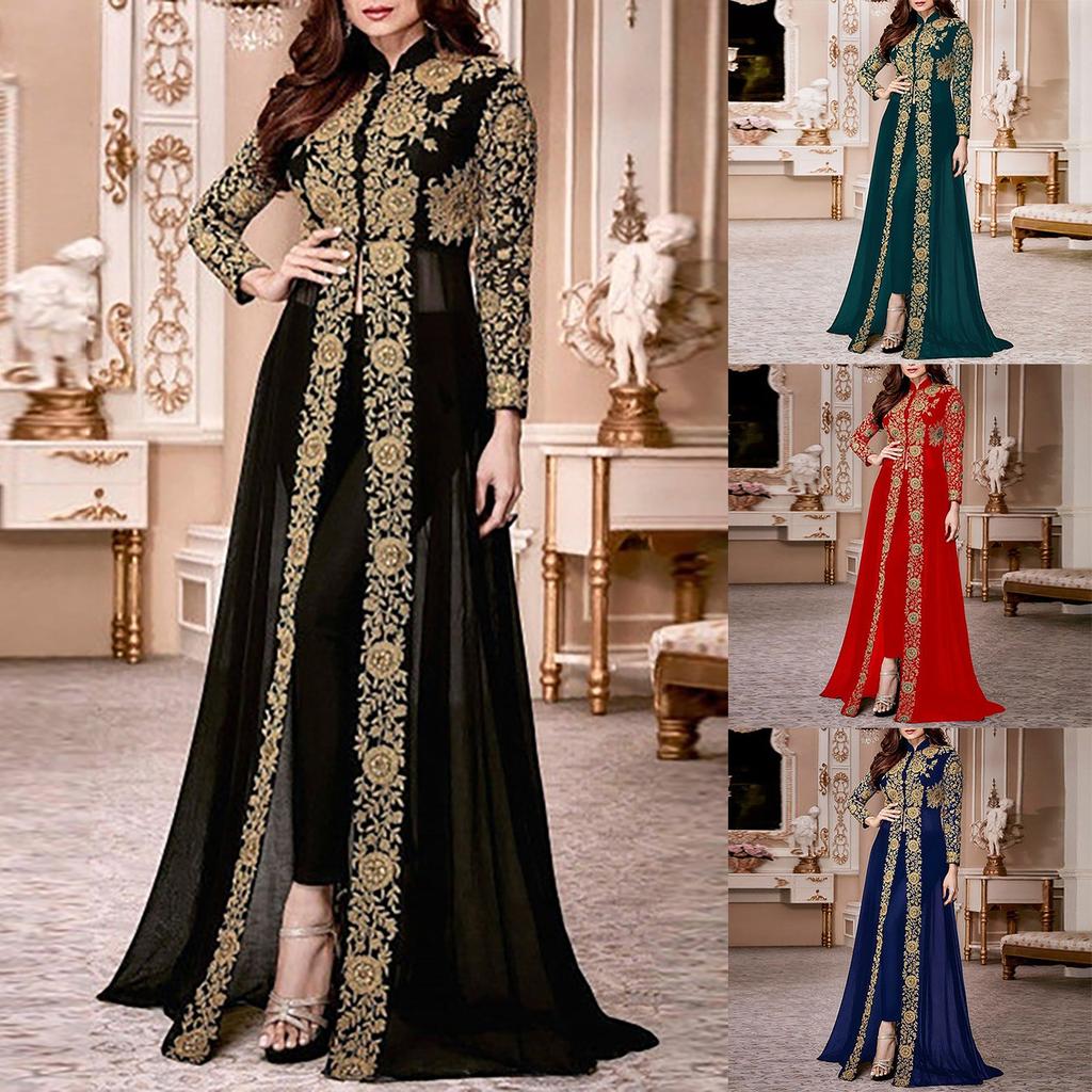 Женское модное кружевное шифоновое платье со стоячим вырезом в винтажном стиле, длинное платье с длинными рукавами и кружевной панелью на талии