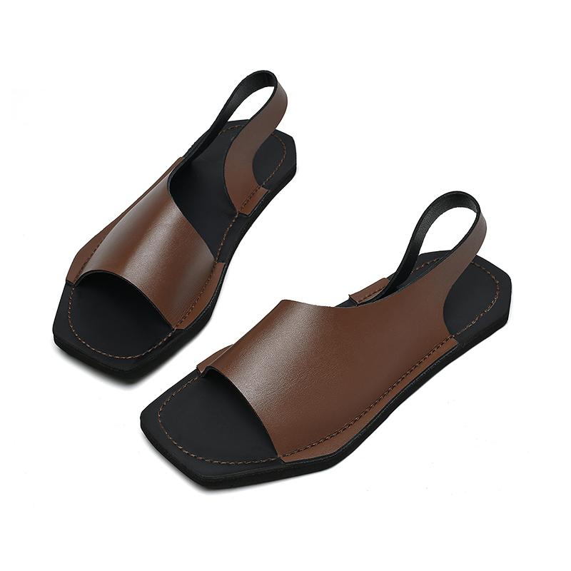 Fashion Casual Sandals Leather Male Flip Flops Stylish Open-toe Men's Sandals Summer Leisure Beach Flats Holiday Outdoor Male Slippers
