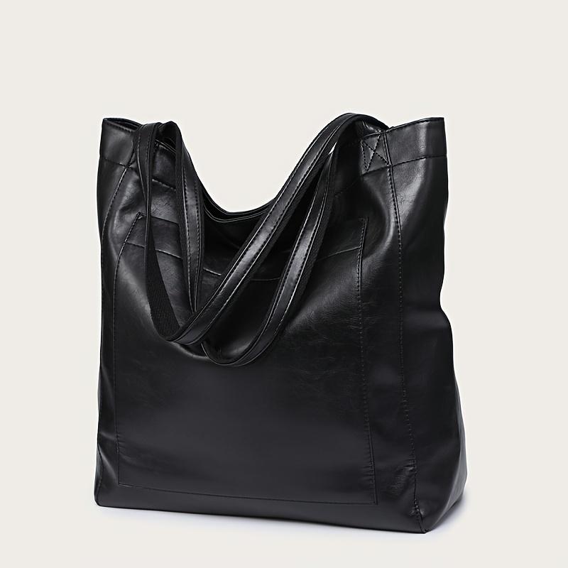 Fashionable Retro Leather Tote Bag - Durable Oil Leather PU with Spacious Multi Pockets - Versatile Shoulder Bag for Womens Daily Style