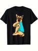 Men's German Shepherd I Love Mom Tattoo Graphic T-Shirt - Soft Stretch Knit Casual Tee for Dog Lov