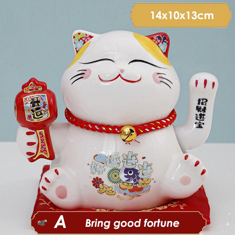 5,5-дюймовый керамический манящий кот Манеки Неко Украшение Фэн-шуй Качели Удачливый кот на батарейках Бизнес-подарок