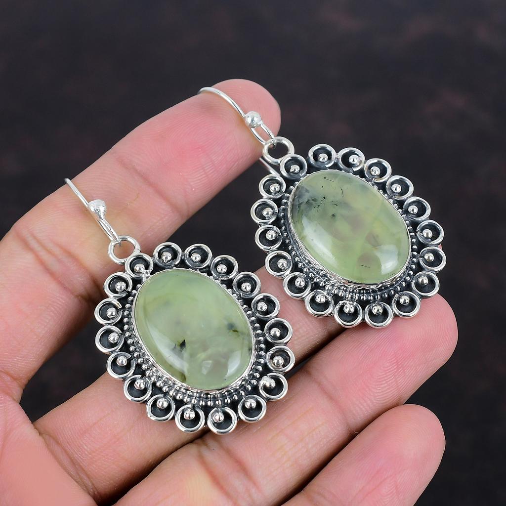 Серьги из мха и пренита, оригинальные ювелирные изделия из драгоценных камней, серьги из стерлингового серебра 925 пробы, стильные ювелирные изделия из мха и пренита, серьги ручной работы, подарки для матери