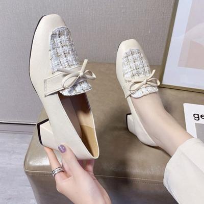 Туфли-лодочки женские с квадратным носком и бантом, на среднем каблуке, удобные и элегантные, со скидкой, весенняя мода, туфли-лоферы для женщин