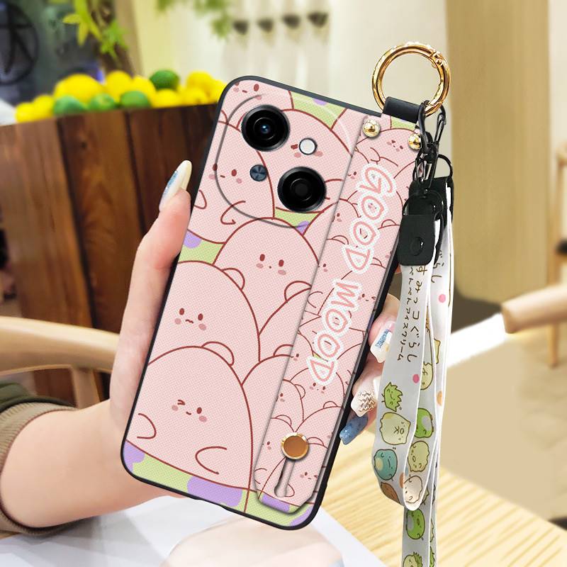 Waterproof Kickstand Phone Case For Tecno POP9 4G/Spark GO 1/KL4 Ring Silicone Wrist Strap Soft Case Cute Phone Holder