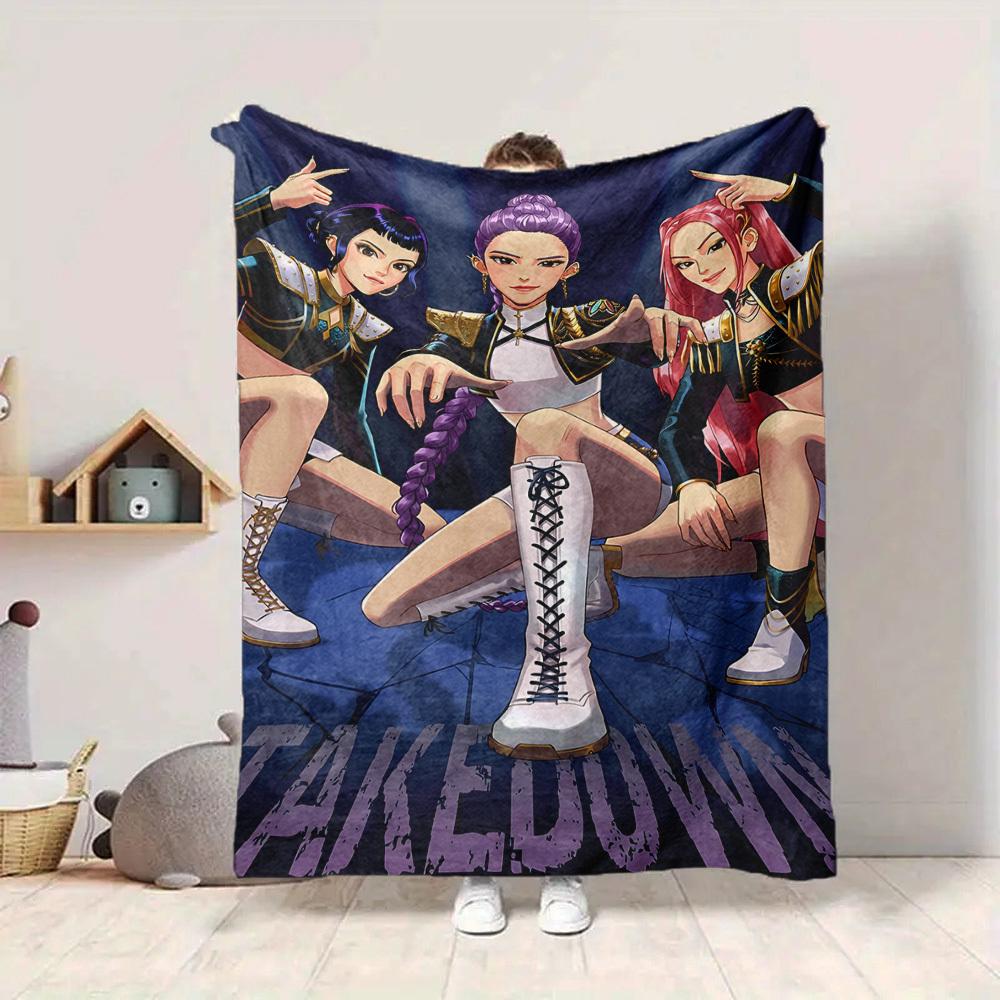 1 шт. Huntrix, K POP Мягкое Уютное Одеяло с Цифровой Печатью, Всесезонное Многоцелевое Вязаное Постельное Белье, Офис, Диван Домашний Декор Одеяло
