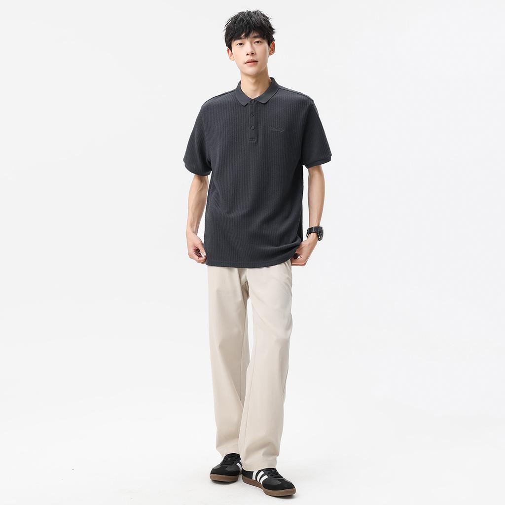 [Thin and Lightweight] Minimally designed men's short sleeved polo shirt with loose and soft drape