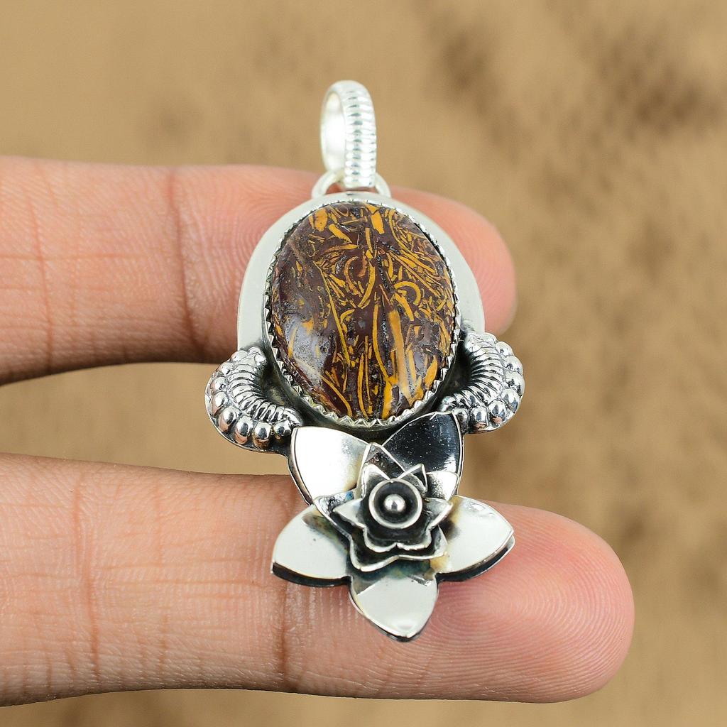 Womens Day Sale Oval Natural Mariam Jasper 925 Silver Flower Ethnic Wife Pendant