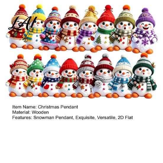 Seasonal Tree Accessories 16PCS Wooden Christmas Snowman Pendants Colorful 2D Flat Hanging Ornaments Decorations Knitted Hats And Scarves