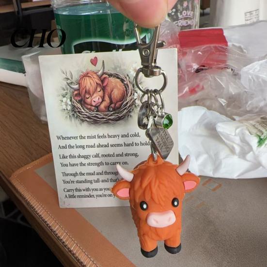 Metal Keychain A Little Highland Cow for You Keychain, 3D Resin Keyring with Birthstone Comforting Gift & Sentiment Card, Your Daily Reminder of Quiet