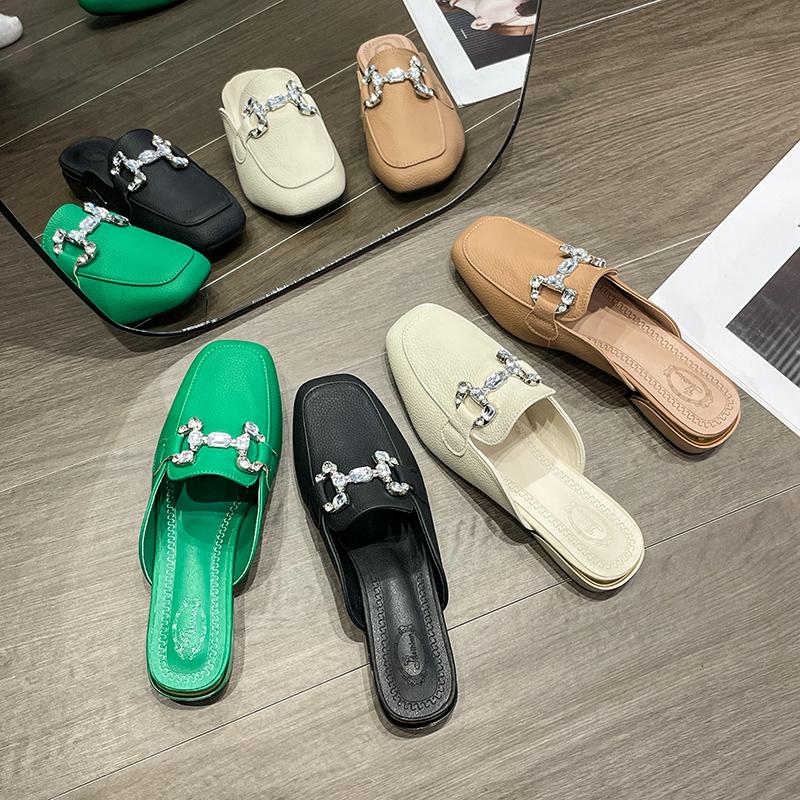 Elegant Women Summer Flip Flops Chain Square Toe Slippers Sandals Shoes Woman Casual Slides Mules Babouche Slippers Shoes Mujer