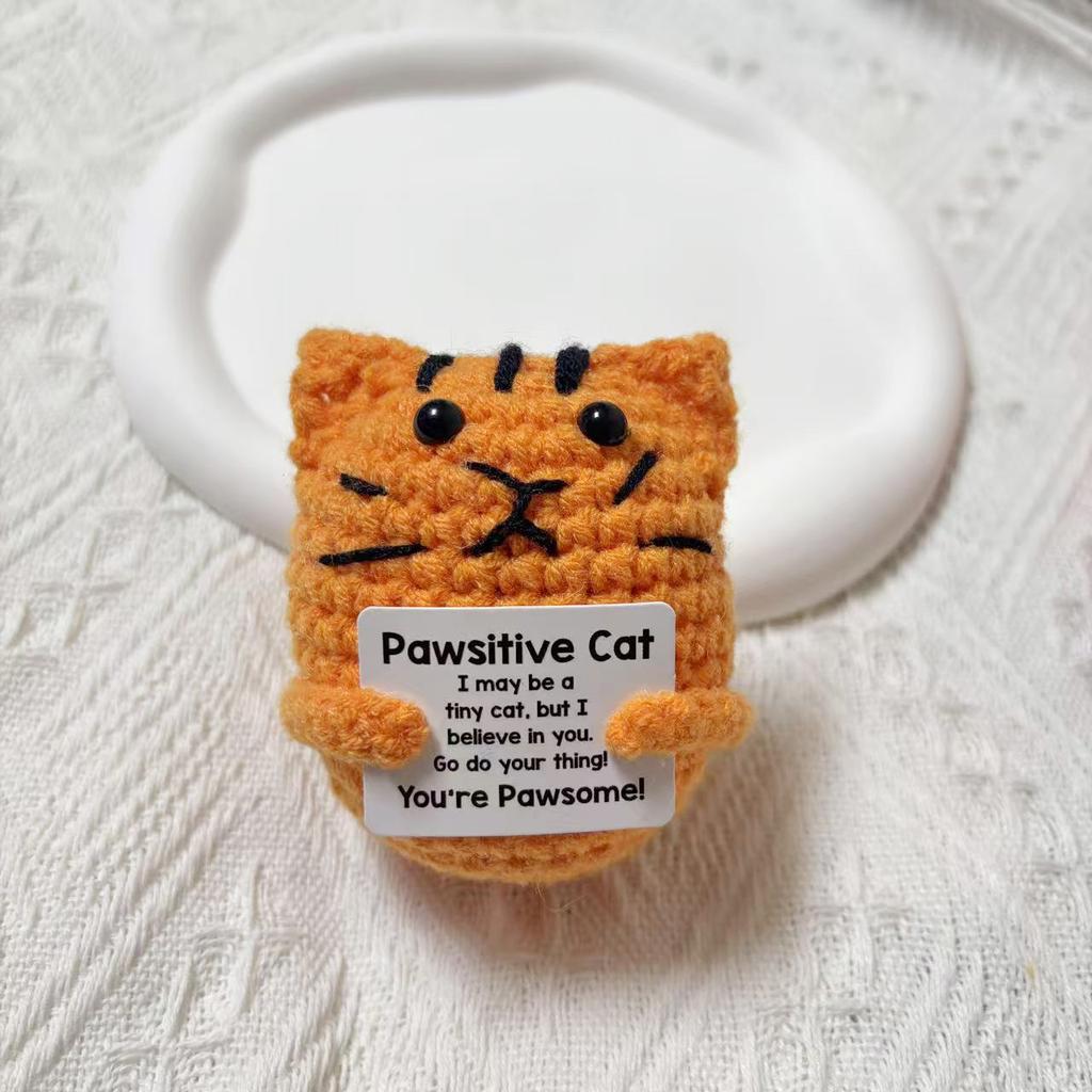 Personalized Cute Crochet Positive Energy Cat Doll Home Room Decoration Handmade Knitted Cat Ornament Christmas Party Decor Gift