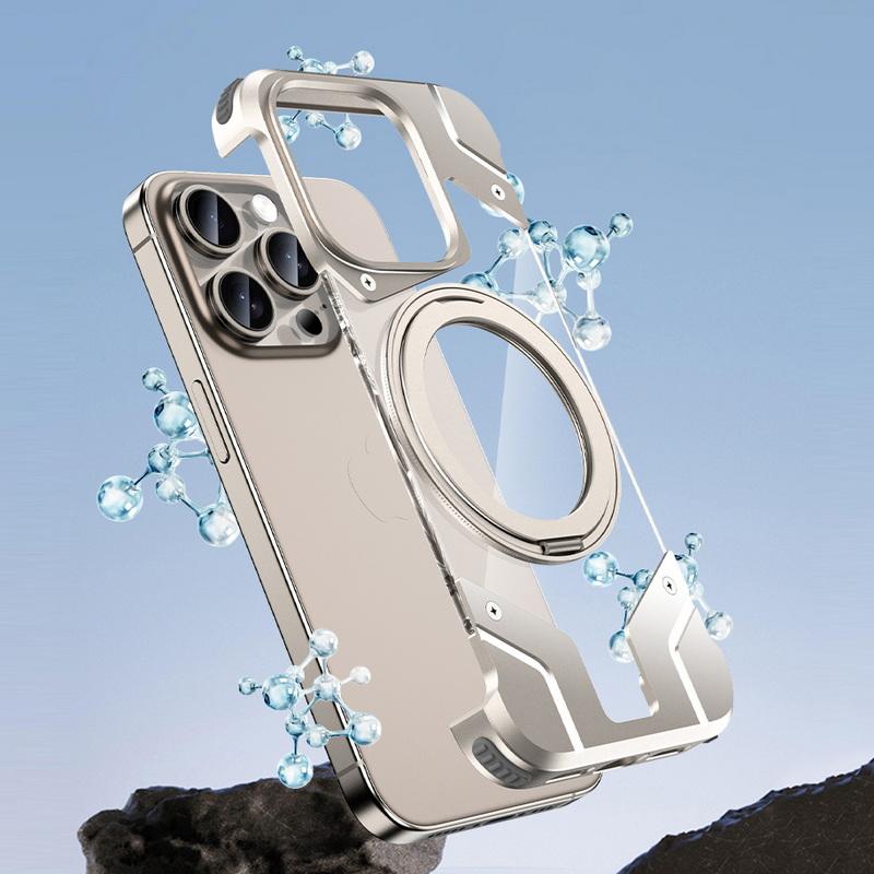 Aluminum Alloy Frameless Heat Dissipation Case For iPhone 17 Pro Max Air 16 15 14 13 Pro Max Wireless Charge Shockproof Magnetic Bracket Bumper Cover