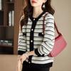 Корейская осенне-зимняя вязаная куртка женская повседневная с длинным рукавом в полоску имитация норки бархатный кардиган свитер женский топы