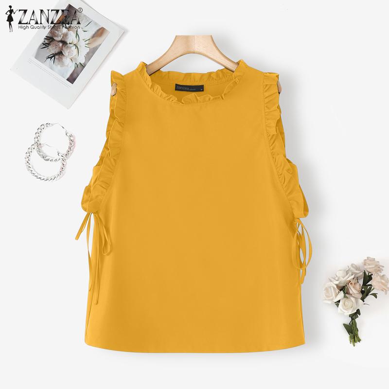 ZANZEA Женские повседневные топы без рукавов с круглым вырезом, однотонные, летние
