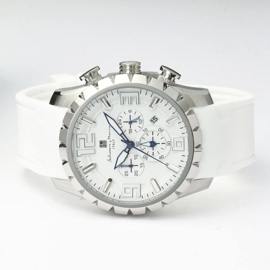 Часы хронограф бизнес аналоговый кварцевый белый WHWH с крестом [Salvatore Marra] мужские