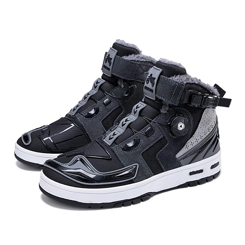 Осенне-зимние бархатные мотоциклетные ботинки унисекс плюс, большие размеры с вращающимися пуговицами, кожаные противоскользящие ботинки из дезокси-кожи, кроссовки для мужчин