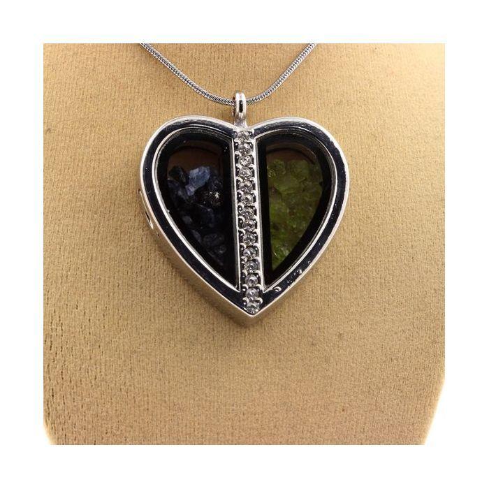 Stones and Minerals. Raw Sapphire + Peridot Necklace. Heart Model.