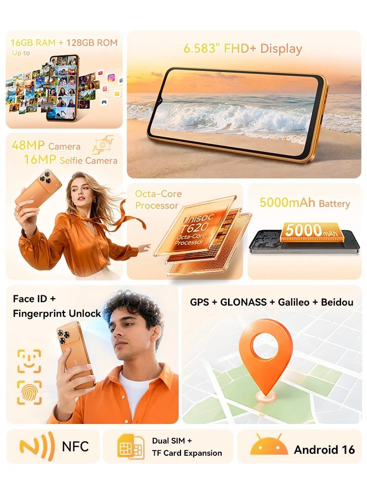 Смартфон Cubot A50 6 ГБ (+10 ГБ) ОЗУ 128 ГБ ПЗУ Две SIM-карты Android 16 NFC 6,583" 48 МП 5000 мАч Глобальный