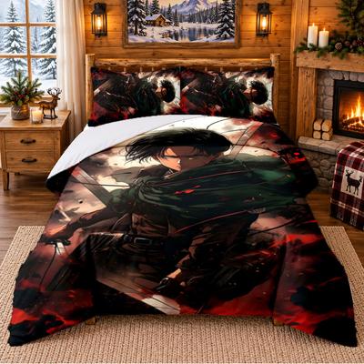 Attack On Titan Pattern Bedding 3Pcs Set Bed Sheet And Pillowcases For Indoor Bedroom