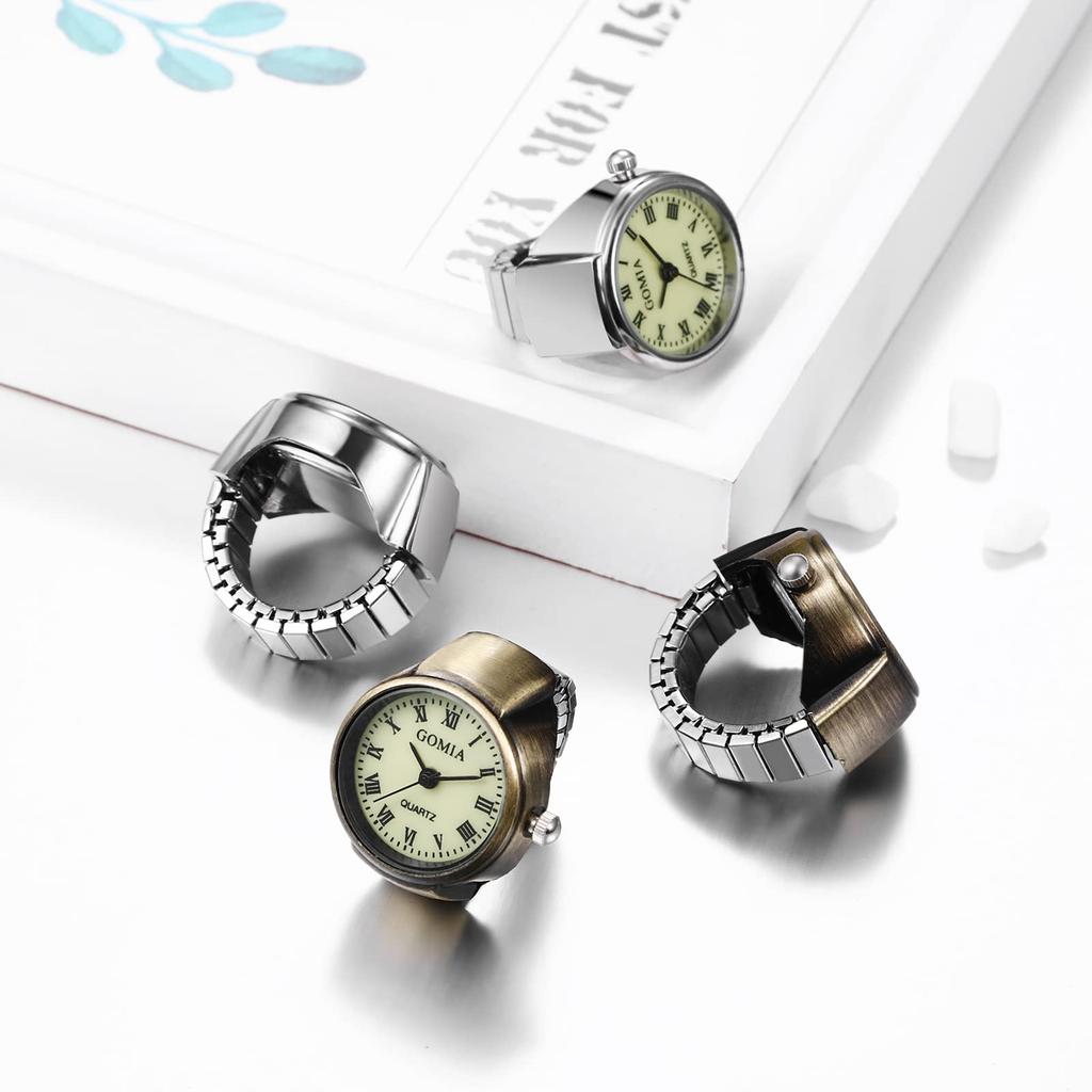 Ring Roman Analog Free Size Waterproof Ring Clock Ring Watch Retro Stylish Silver Fashion Accessory Men's Women's