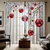2pcs HD Christmas Snow Scene Red Drop Ball Decorative Curtain White Tie Digital Printed Curtain Home Decoration Style Decorat