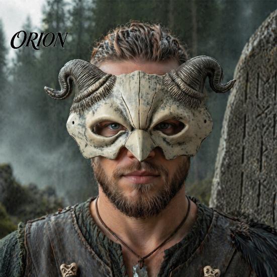 Halloween Party Mask Ram Horn Demon Mask, Horror Devil Half Face Horned Lightweight Gothic Masquerade for Cosplay Costume Fade-resistant