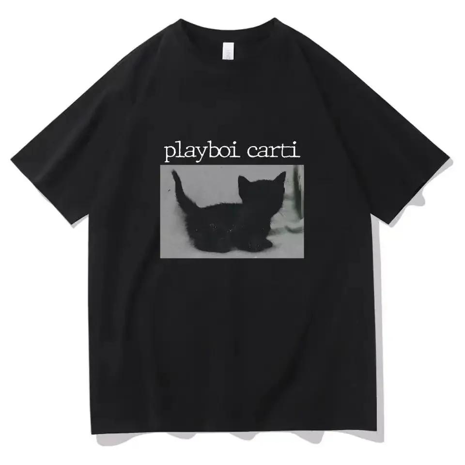 Playboi Carti Oversized хип-хоп футболки с милым котом Harajuku футболка с принтом обычные мужские топы качественная футболка рэпера