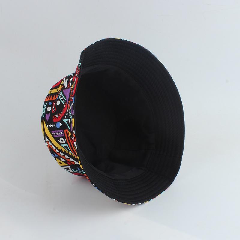Men Women Fisherman Hat Vintage Print Bucket Hat Reversible Bob Chapeau Femme Retro Hip Hop Cap Gorros