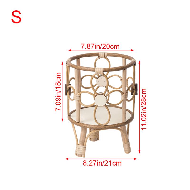 Hollow Flower Stand Hand-Woven Imitation Rattan Plant Tripod Stand Pastoral Flower Baskets Stand Balcony Planter With Wooden Leg