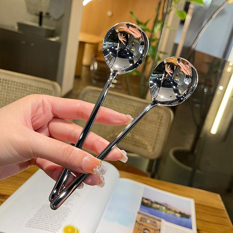 Ложка для супа с длинной ручкой, десертная ложка из нержавеющей стали, круглая западная суповая ложка для мороженого, десерта, риса, салата, столовая посуда