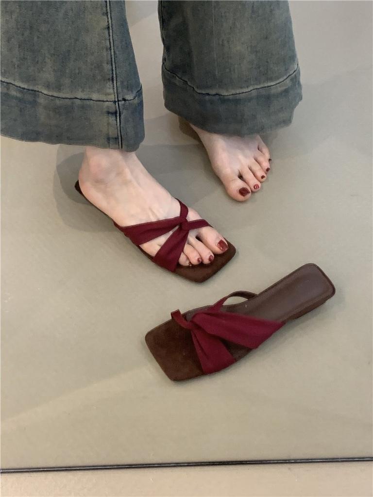 Дизайнерские нишевые сандалии в стиле ретро, красные, с открытым носком, на высоком каблуке, крутые шлепанцы, женская обувь