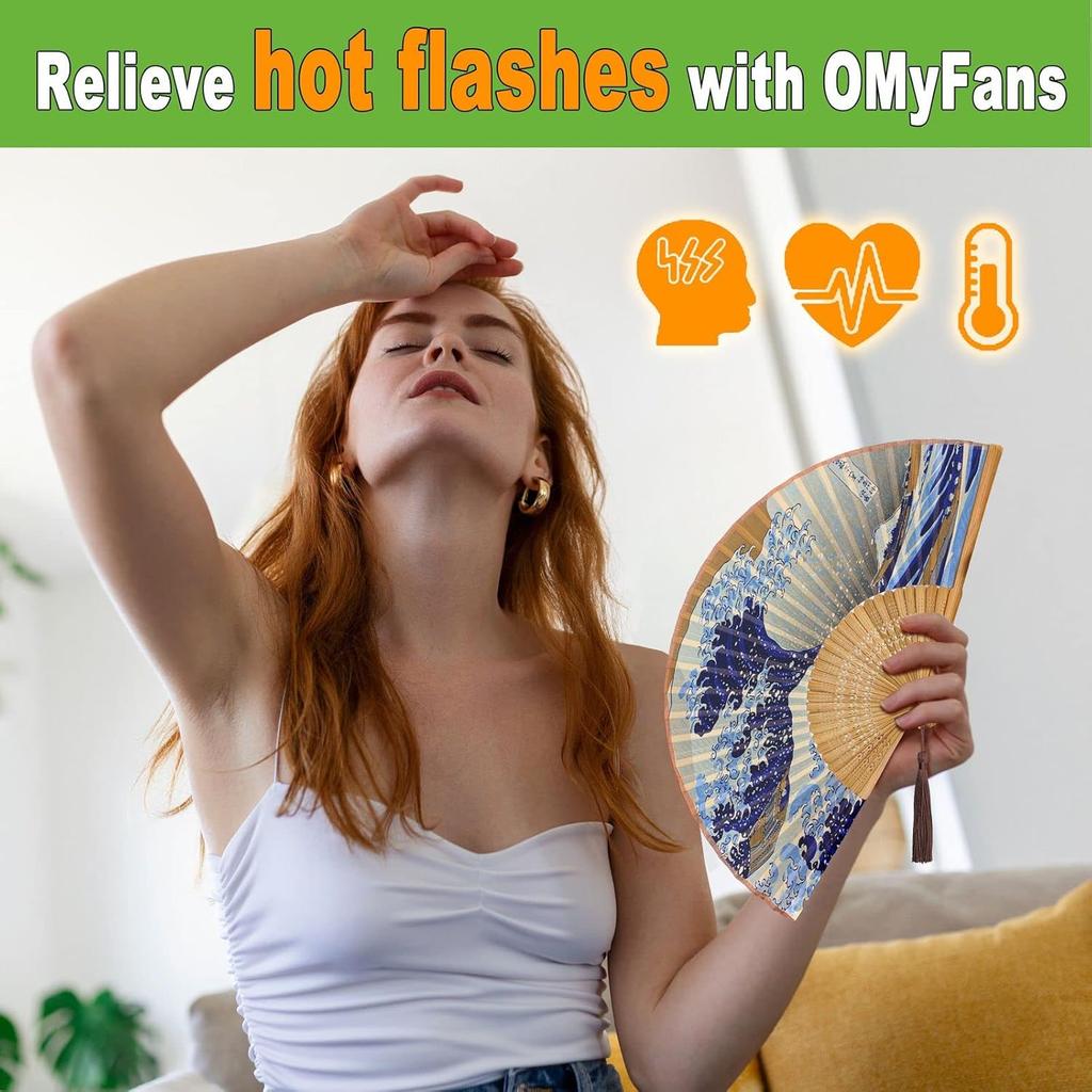 Складной веер для женщин - Складной китайский японский винтажный бамбуковый шелковый веер - Идеально подходит для приливов жара, церкви, EDM, фестивалей, танцев и в качестве подарков