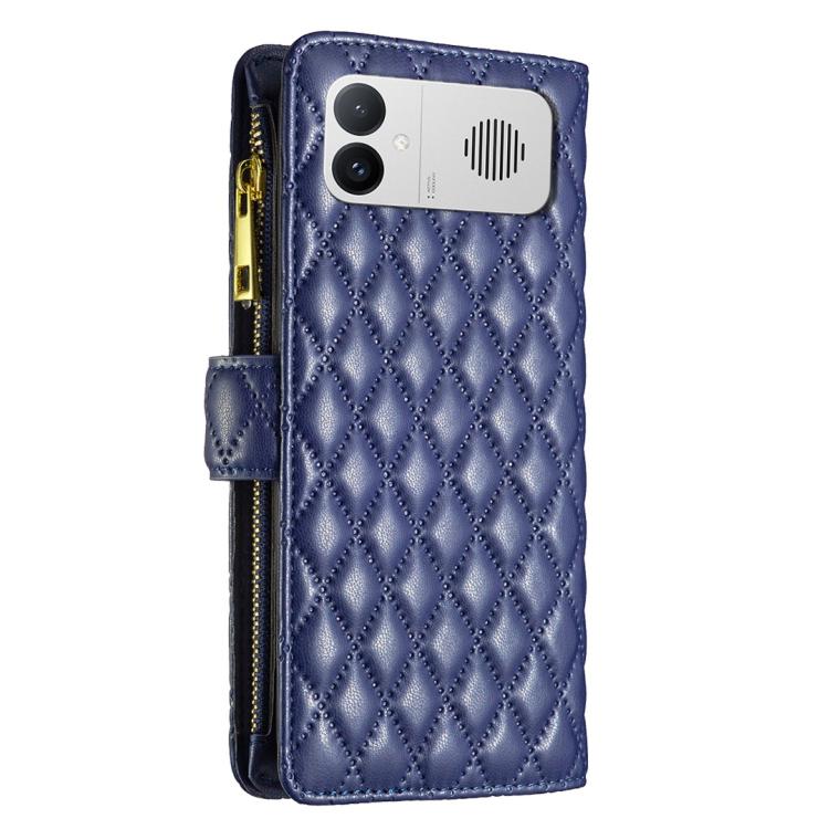 Diamond Lattice Zipper Wallet Leather Flip Phone Case For Redmi