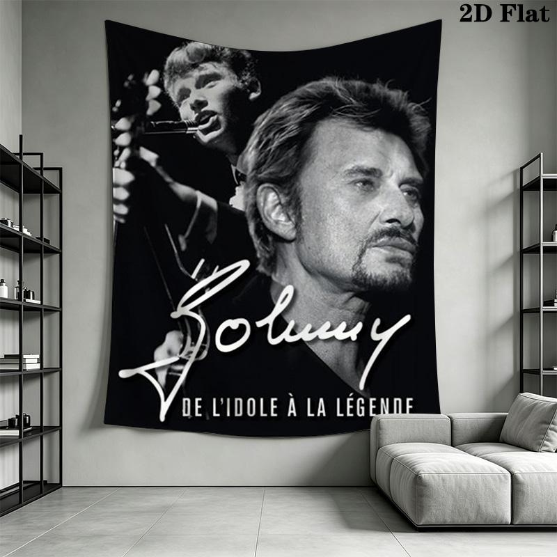 Johnny Hallyday Best Live Performances Tapestry Wallmounted Fashion Print Home Decor Background Wall Hanging Cloth Christmas Gift