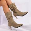 Women's Shoes 2024 Fashion Slip-on Women's Boots Hot Sale Solid Office and Career Sexy Pointed Toe Mid-Calf Boots Zapatos Mujer