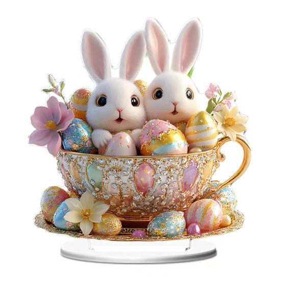 Easter Bunny Acrylic Table Sign 2D Flat Colorful Eggs Rabbit Decoration Home Living Room Valentine's Day