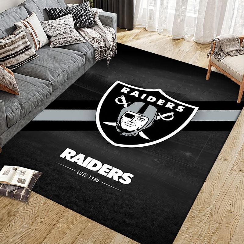 Las Vegas Raiders Flannel Printed Carpet, Home Sofa Decoration for Living Room & Bedroom, Non‑Slip Play Flannel Floor Mat for Game Room