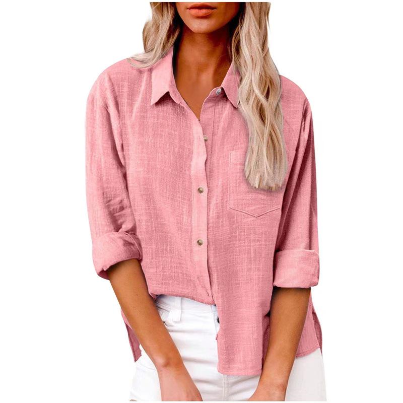 Plus Size Cotton Linen Long Sleeve Shirts for Women T Shirt Solid T-Shirt Tshirt Elegant Casual Loose Tops Tees Streetwear