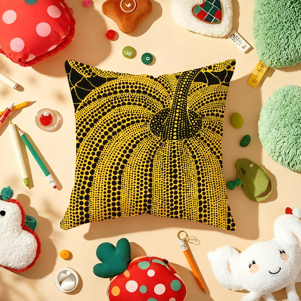 Y-Yayoi K-Kusama Abstract Art Cushion Cover Plush Fabric Soft Double-Sided Printed Sofa Warm Winter Home Gift Pillow Cover