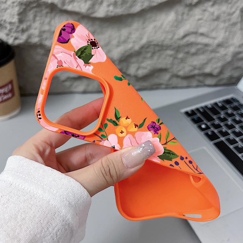 Матовая кожа текстура TPU мягкий чехол для телефона iPhone 16 Pro Max 15 Pro 14 13 12 11 цветочный принт тонкий ударопрочный бампер чехол