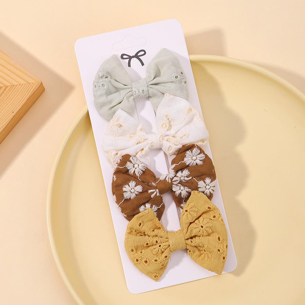 4Pcs/Set Sweet Hair Bows Hair Clip Children Lovely Bowknot Hair Pins for Baby Girls Hair Accessories Print Hollow Hairgripe Gift